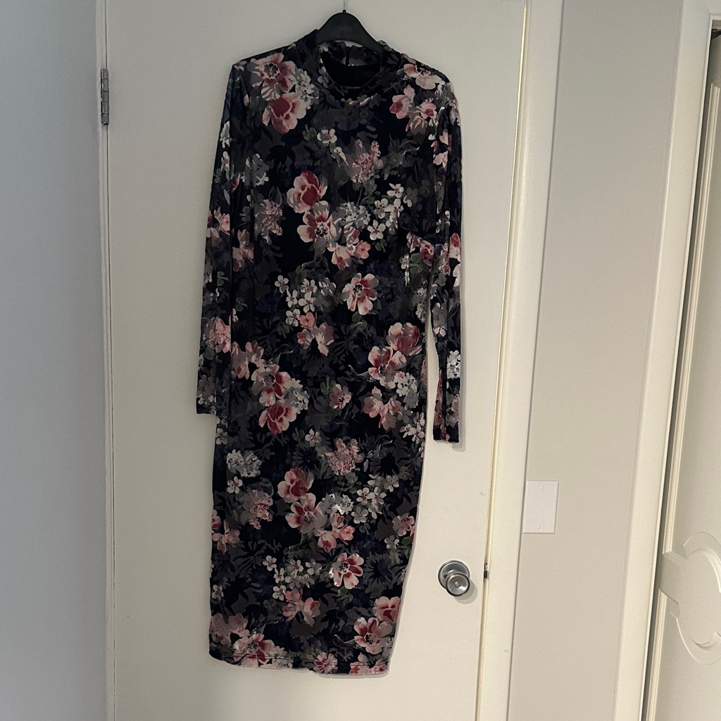 Rachel Rachel Roy Floral Long Sleeve Velour Dress - Black And Pink